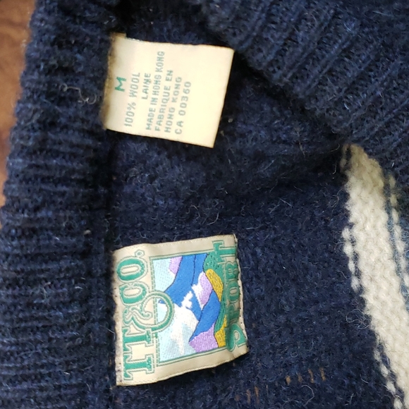 Original Coastal Fisherman sweater Pure wool 100% laine Navy blue/Burgundy wine - Picture 3 of 4